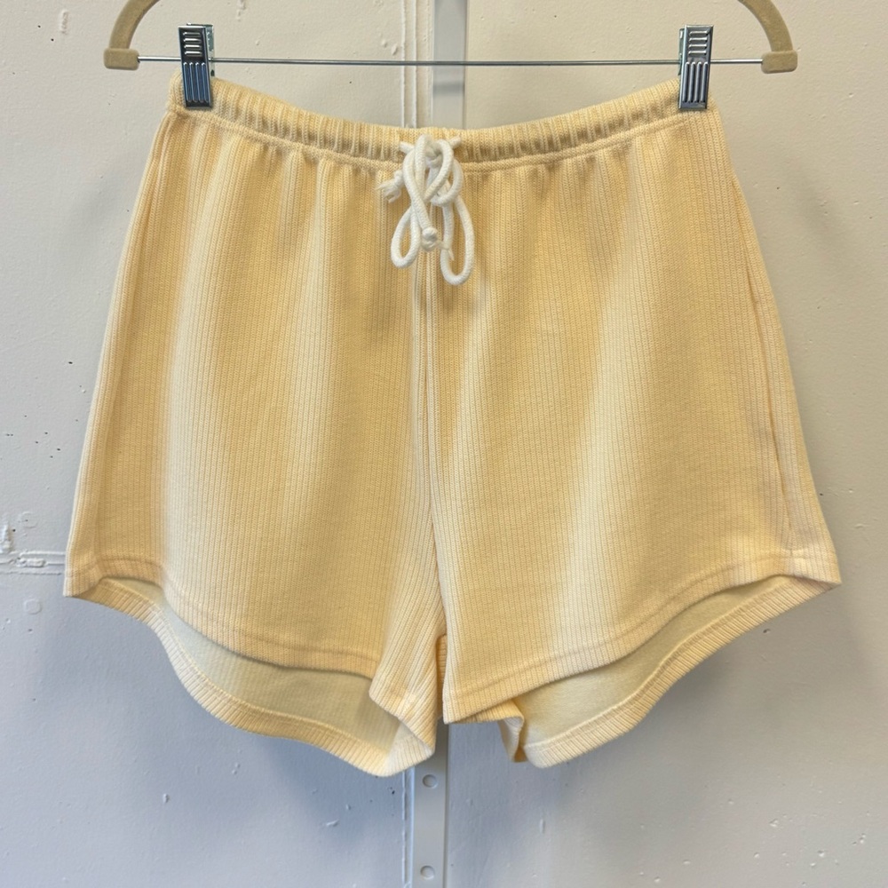 Sabo Skirt Ribbed Knit Lounge Shorts Butter Yellow Elastic Waist Drawstring Sm‎